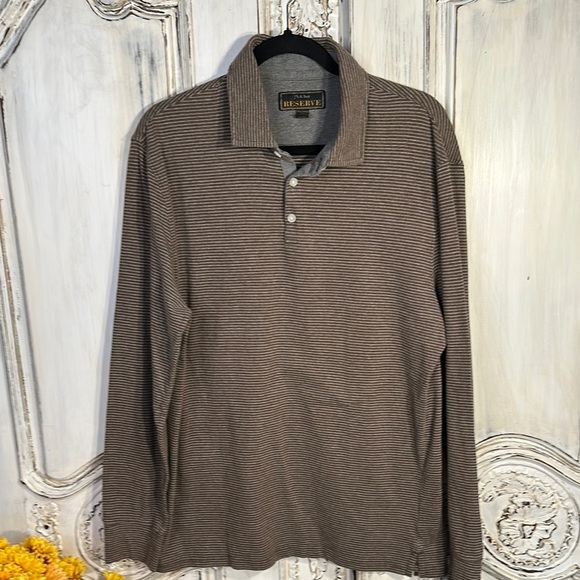 Reserved Other - Jos. A. Bank Reserved Men's Soft Brown Striped Long Sleeve Polo Shirt